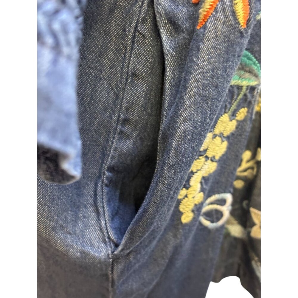 NWT Johnny Was Embroidered Denim-Style Open Cardigan M/L Blue Floral - Picture 6 of 7